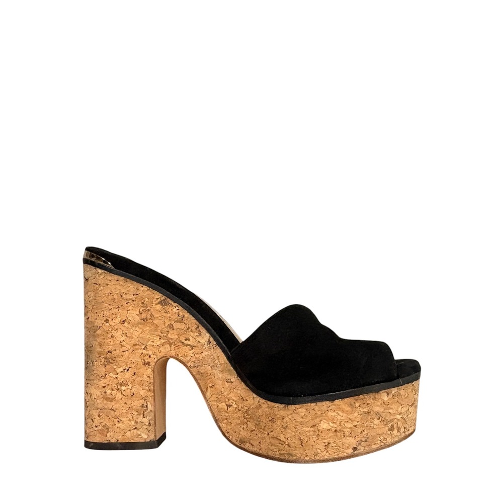 Jimmy Choo DeeDee 125 Black Suede Slides Women's 38 Platform‎ Heel Chic Designer